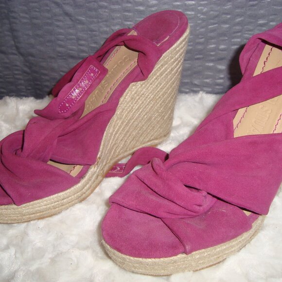 Colin Stuart Open Toe Wrap Ankle Strap Wedges Sandals sz.5 - Picture 2 of 6